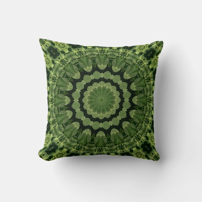 Coussin Mandala des Feuilles verts (Recto)