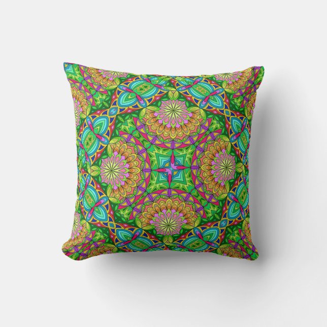 Coussin Mandala Design, Neon Pinwheel (Recto)