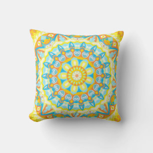 Coussin Mandala d'été jaune orange floral bohème