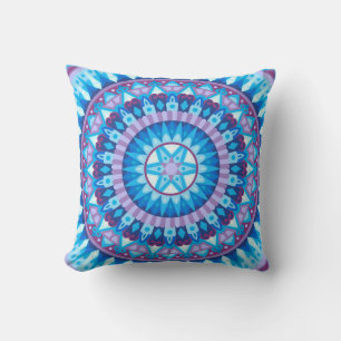 Coussin Mandala d'hiver motif flocon de neige bleu pour un