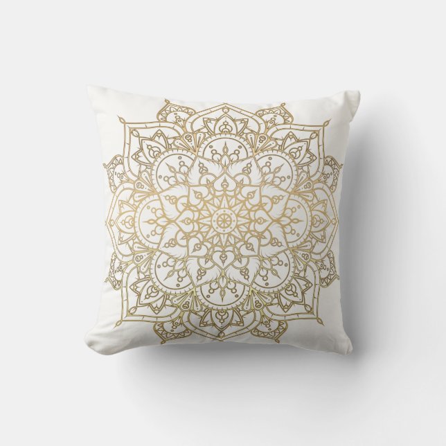 Coussin Mandala doré Blanc Chic Glamour Moderne Luxe (Recto)