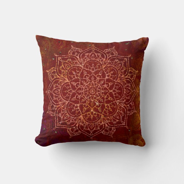 Coussin Mandala doré rouge rouille Glam Moderne Chic (Recto)