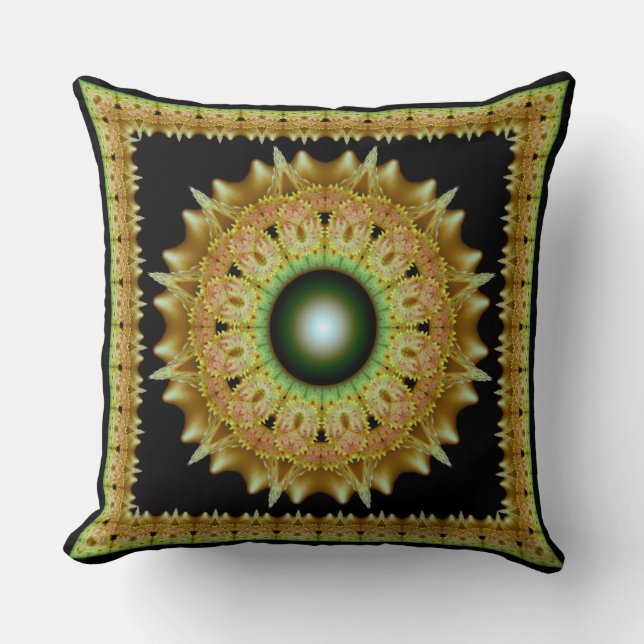Coussin Mandala d'ornement fractal doré (Recto)