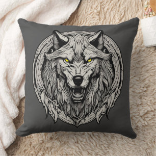 Coussin Mandala du Loup Féroce : Symbole de Force