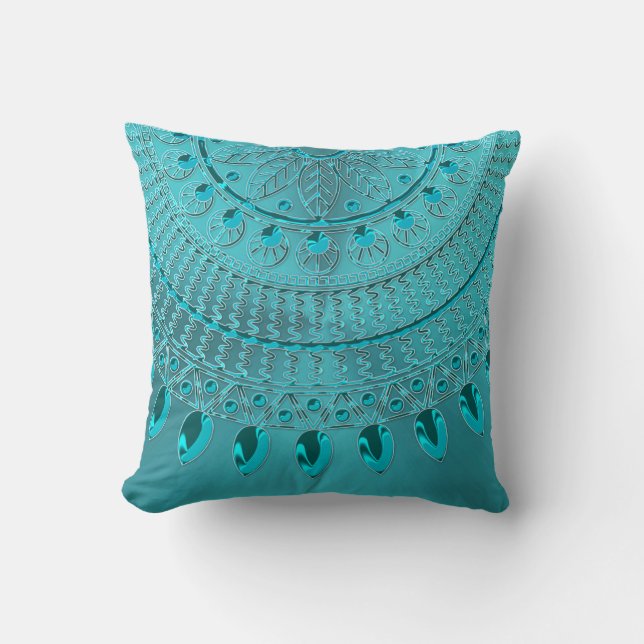 Coussin Mandala élégant de vert bleu de turquoise (Recto)