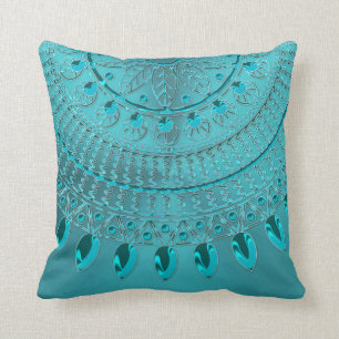 Coussin Mandala élégant de vert bleu de turquoise