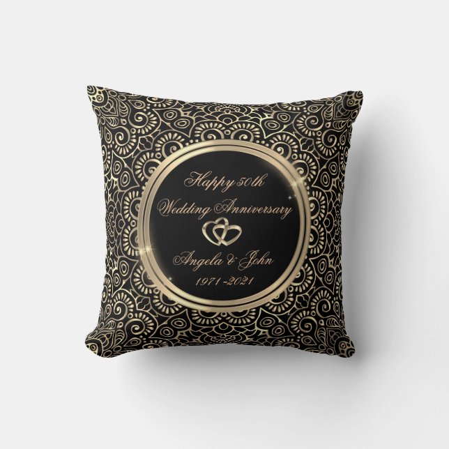 Coussin Mandala élégant en or pour 50 ans de mariage  (Recto)