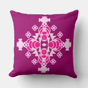 Coussin Mandala en quatre points - rose pâle et prune