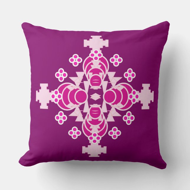 Coussin Mandala en quatre points - rose pâle et prune (Recto)