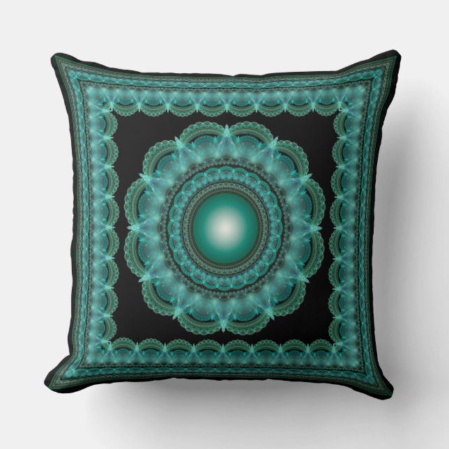 Coussin Mandala encadré lumineux fractal (Recto)