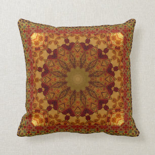 Coussin Mandala encadré texturisé de rouille et d'or