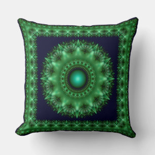 Coussin Mandala encadré vert fractal brillant