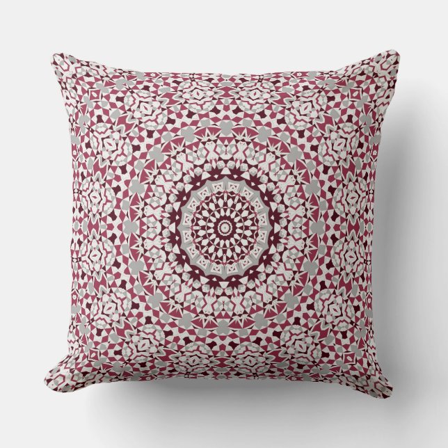 Coussin Mandala est bordeaux-gris (Recto)