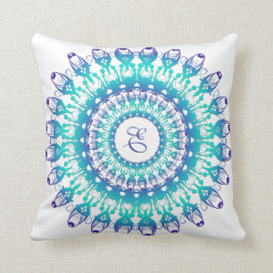 Coussin Mandala ethnique de turquoise