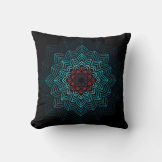 Coussin Mandala Fleur Aqua et Rouge