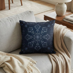 Coussin Mandala flocon de neige bleu marine complexe