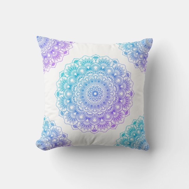 Coussin Mandala floral bleu et violet sur arrière - plan b (Recto)