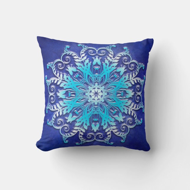 Coussin Mandala floral bleu sur le fond grunge (Recto)