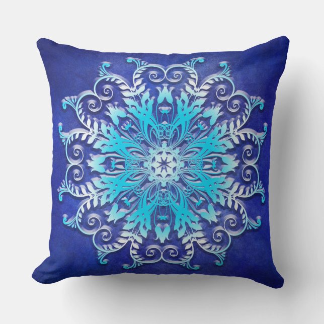 Coussin Mandala floral bleu sur le fond grunge (Recto)