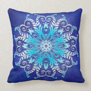 Coussin Mandala floral bleu sur le fond grunge