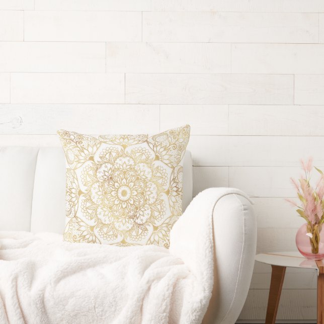 Coussin Mandala floral élégant en or blanc  (Canapé)