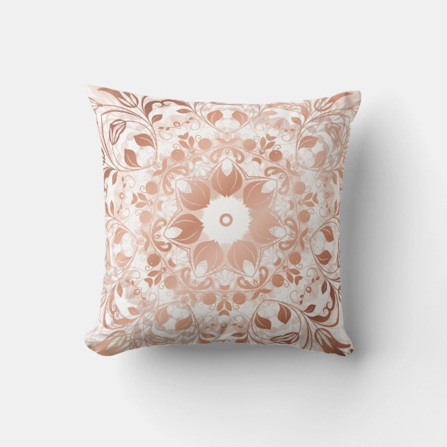 Coussin Mandala floral en or rose (Recto)