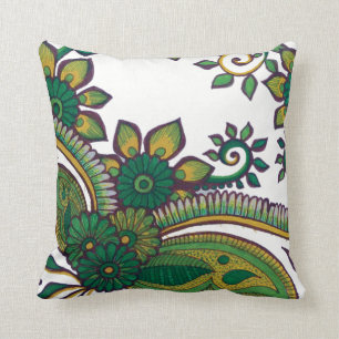 Coussin Mandala Floral Motif vert et or Boho Earthy