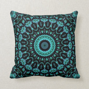 Coussin Mandala floral turquoise foncé