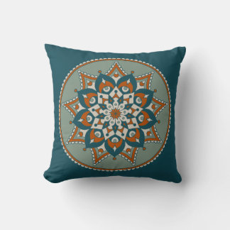 Coussin Mandala floral, Turquoise, olive et rouille