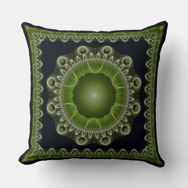 Coussin Mandala fractal lumineux encadré (Recto)