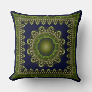 Coussin Mandala fractal lumineux encadré