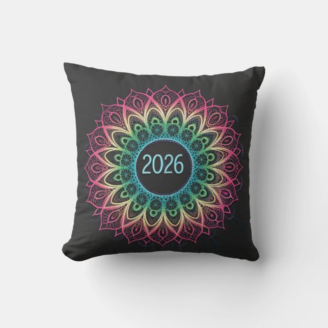Coussin Mandala fractal psychédélique 2026 avec néon  (Recto)