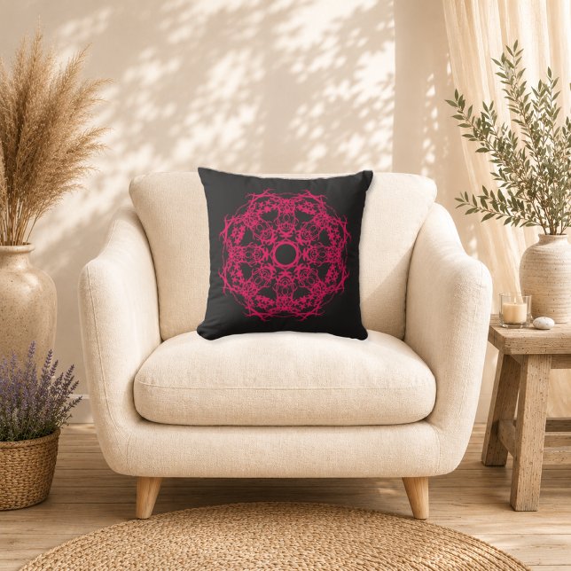 Coussin Mandala Fuchsia de Minuit (Créateur téléchargé)