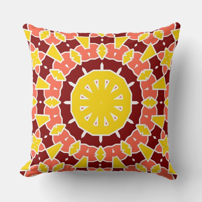 Coussin Mandala géométrique gras jaune orange (Recto)