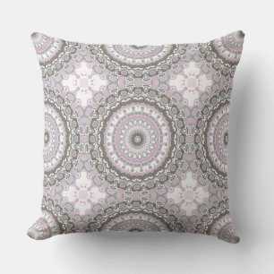 Coussin Mandala Gris Clair et Rose Pâle
