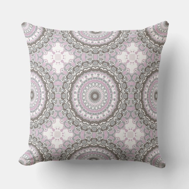 Coussin Mandala Gris Clair et Rose Pâle (Recto)