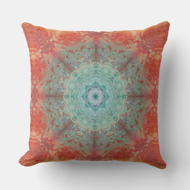 Coussin Mandala Intricate Abstrait orange et turquoise (Recto)