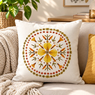Coussin Mandala Jaune Fleur Pressée D'après l'Art Original