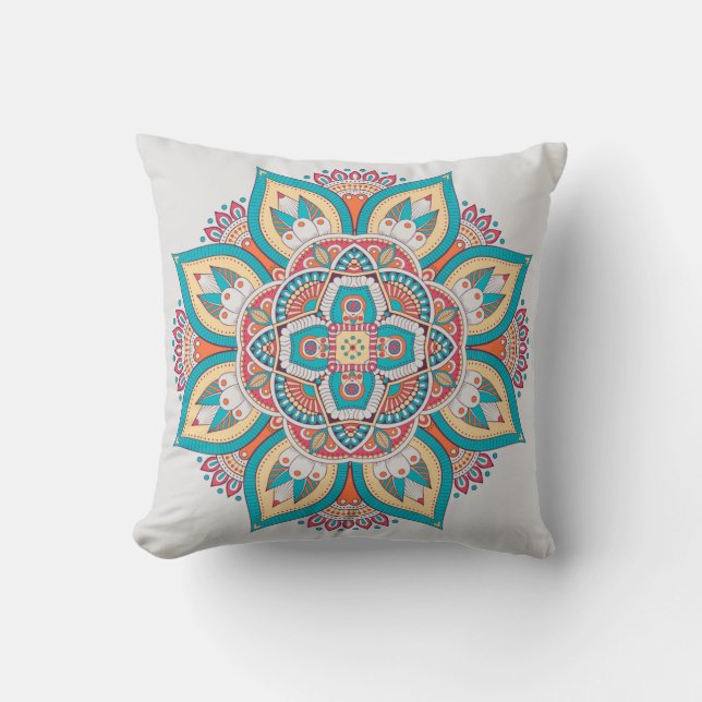 Coussin Mandala marocain motif ethnique coloré (Recto)