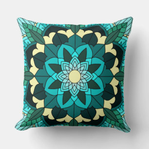 Coussin Mandala Motif 02 en aqua