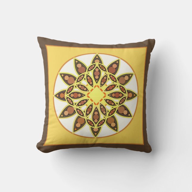Coussin Mandala motif dans les tons chocolat et or (Recto)