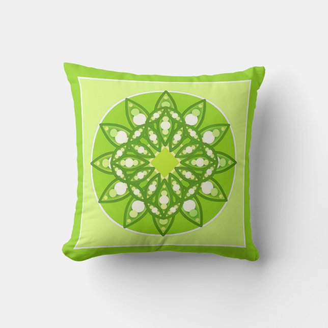 Coussin Mandala motif dans les tons vert citron (Recto)