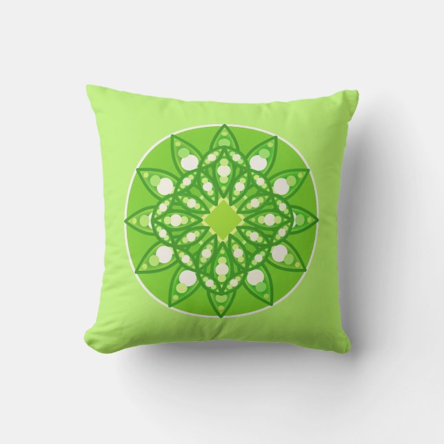 Coussin Mandala Motif dans les tons verts de chaux (Recto)