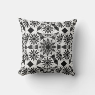 Coussin Mandala motif, noir, blanc et gris / gris