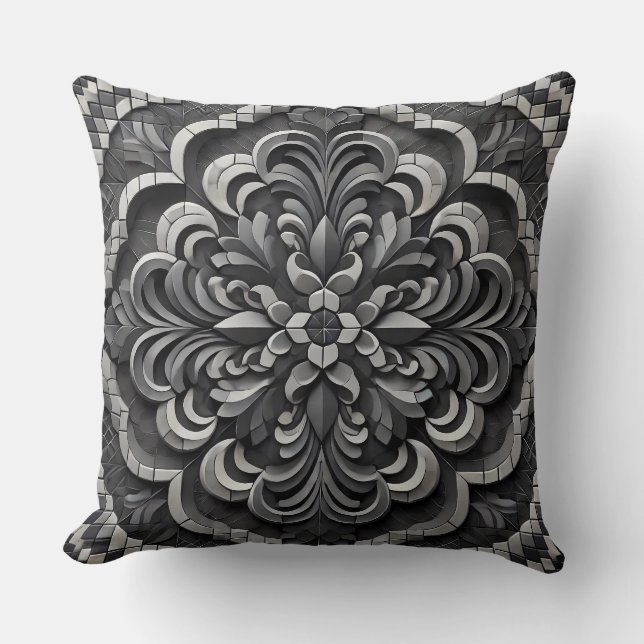 Coussin Mandala noir dégradé : Art profond de la mosaïque (Recto)