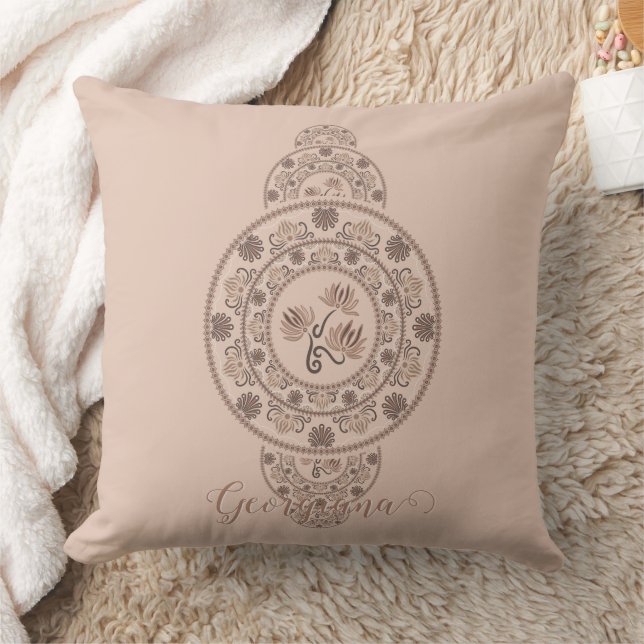Coussin Mandala Ornementale Mocha Rococo Lotus (Couverture)