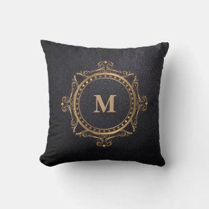 Coussin Mandala ornementale noire Monogramme de luxe