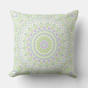 Coussin Mandala Printanier Frais en Vert, Bleu et Lavande