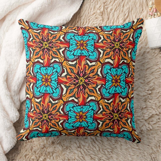 Coussin Mandala Répétitif Floral Vibrant Art (Couverture)