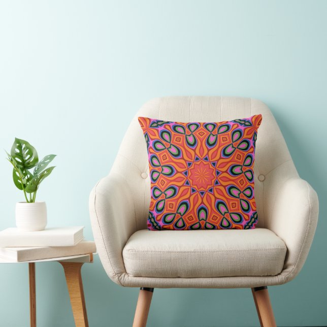 Coussin Mandala Retro Orange Hipster Decor Jeu d'oreiller (Chaise)